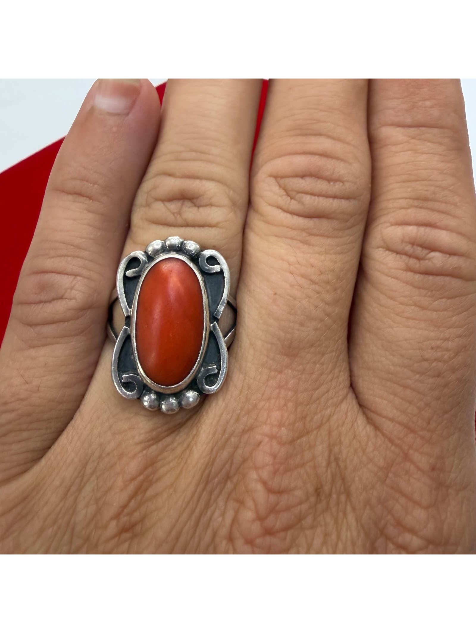 Navajo Sterling & Coral Ring Vintage 70s